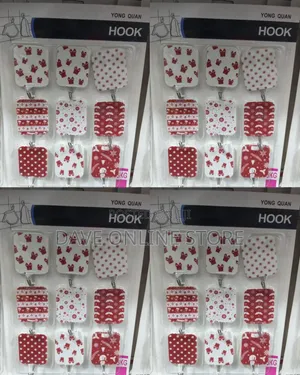 Pack of 9 Festive Red-and-White Patterned Self-Adhesive Wall Hooks