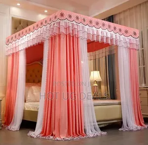 5x6ft 4-Stand Mosquito Net Bed Curtain - Pink/White