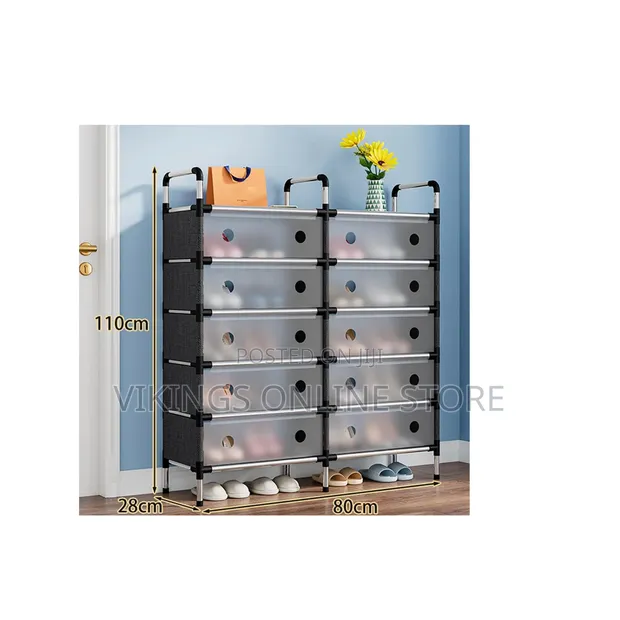 12-Tier Double-Column Dustproof Shoe Storage Rack - 1