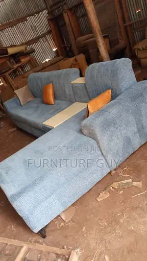 Large Light Blue Sectional Sofa with Chaise