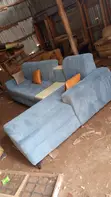 Large Light Blue Sectional Sofa with Chaise - 2