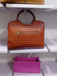 Women's Black Patent Leather Crocodile Pattern Handbag - 4