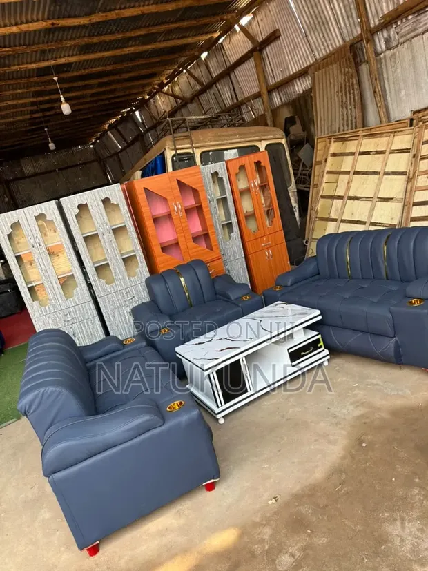 Brand New Grey Leather 5-Seater Sofa - 1