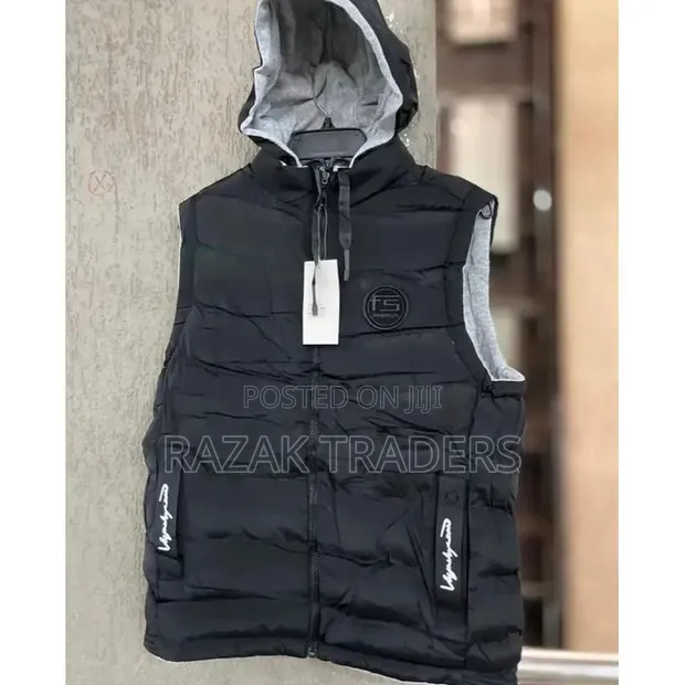 Men's Sleeveless Cotton Bomber Jacket - Jungle Black - 1