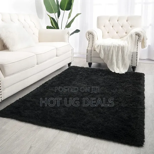 1.5 x 2m Soft Fluffy Center Carpet - Black Medium Shaggy Rug - 1