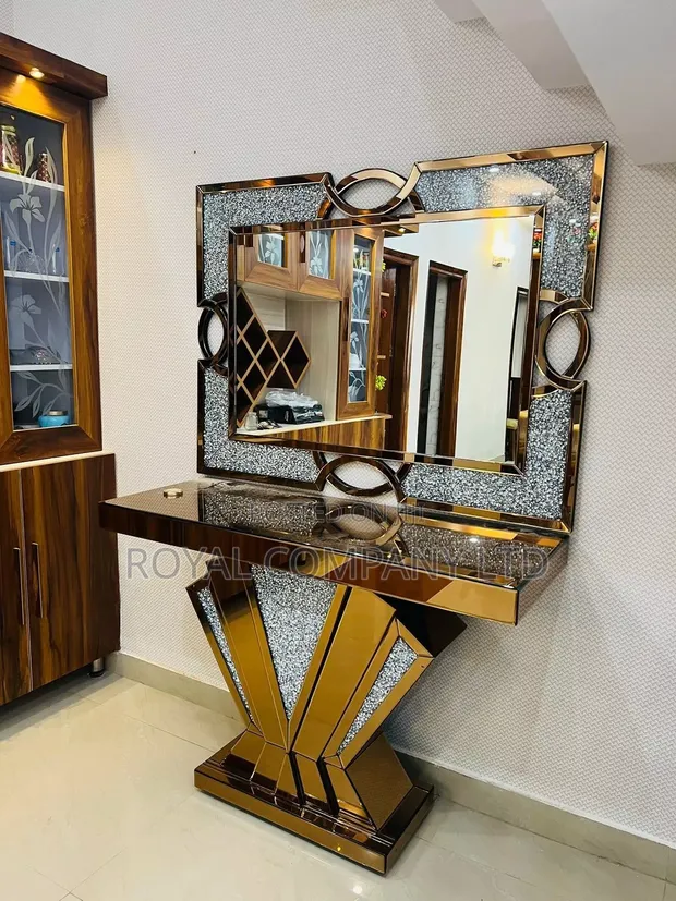 Golden Console Table with Mirror - 1