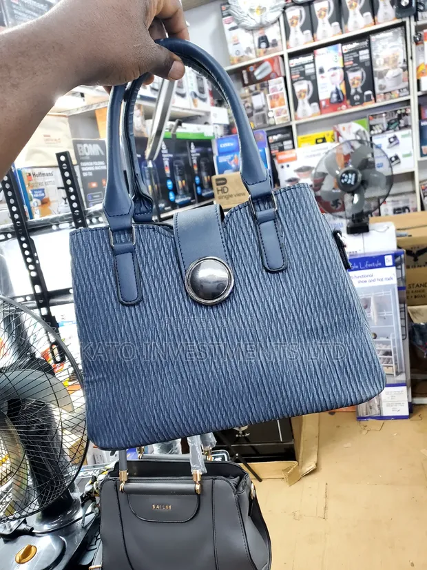 Blue Textured Faux-Leather Handbag - 1