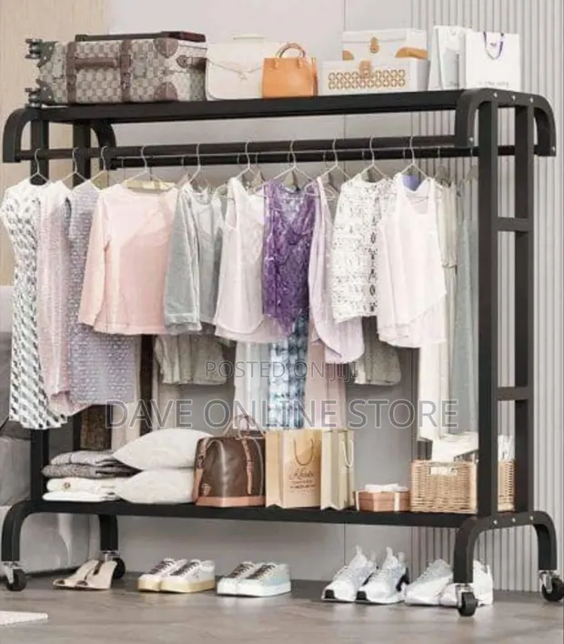 Black Metal Rolling Clothes Rack - 1