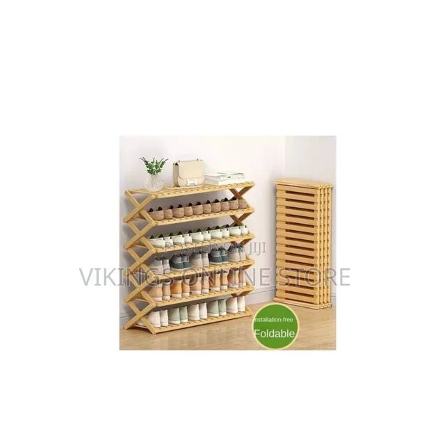 6-Tier Foldable Bamboo Shoe Rack - 1