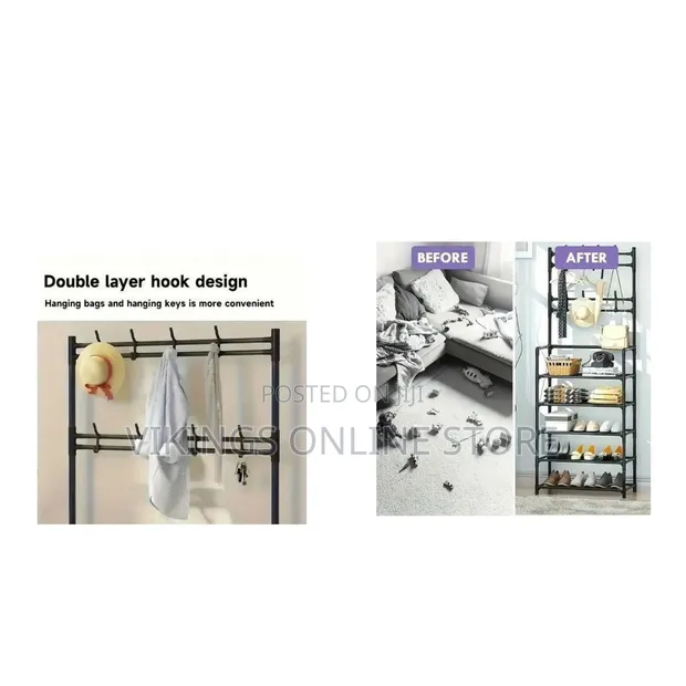 5-Layer Multipurpose Bag, Hat & Shoe Rack - Black - 1