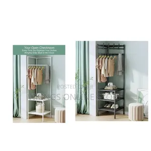 Multi-Function Corner Coat Rack with Shelves