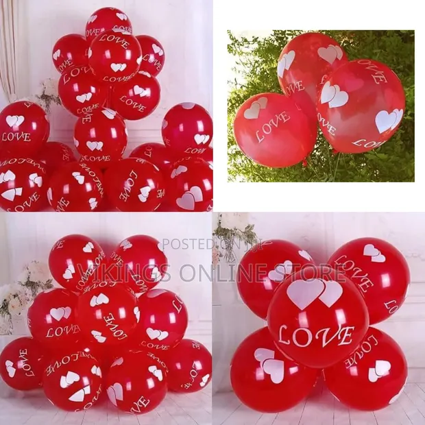 50 Pcs Heart and Love Print Red Balloons - 1