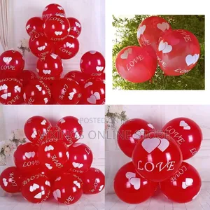 50 Pcs Heart and Love Print Red Balloons