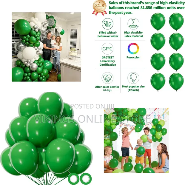 100 Pcs Dark Green Latex Party Balloons (12 Inch) - 1