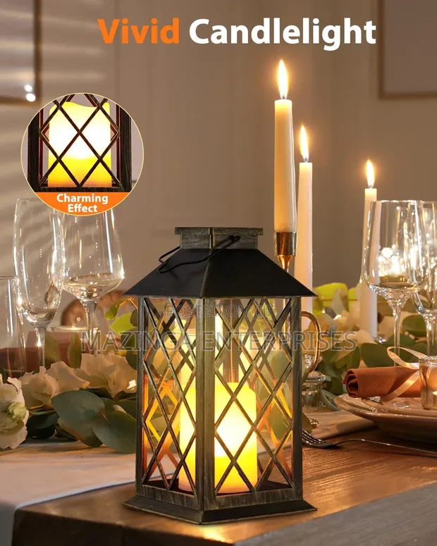 Solar Outdoor Lantern with Flicker LED Candles (2 Pack) - 1