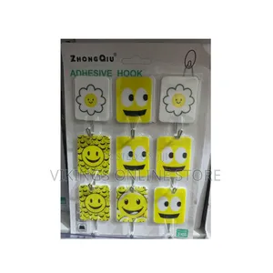 Pack of Self-Adhesive Wall Hooks - Yellow Smiley & White Flower