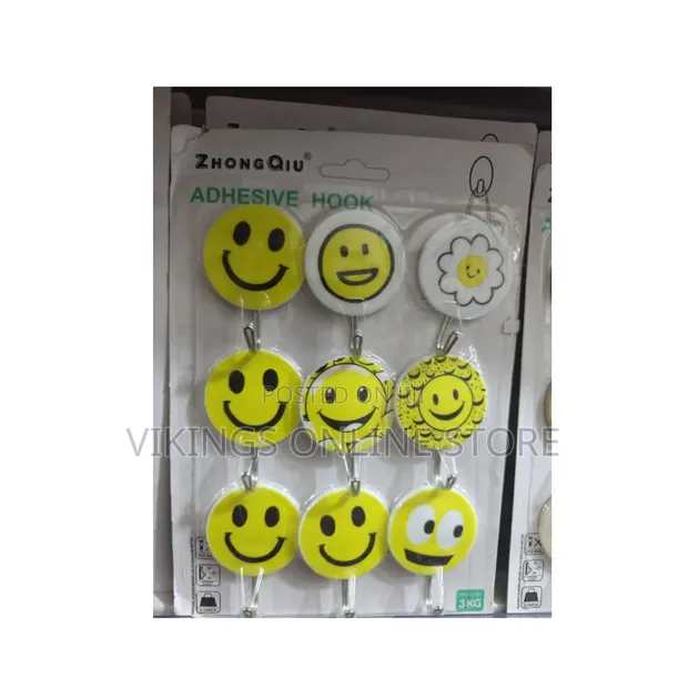 Set of 9 Self-Adhesive Smiley Face Wall Hooks - 1