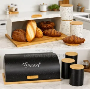 Modern Roll-Top Bread Bin and 3 Storage Canisters