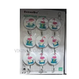 Packs of Adhesive Wall Hooks with Decorative Flamingo Designs