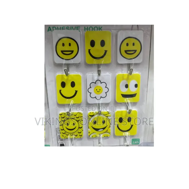 Pack of Self-Adhesive Wall Hooks - Cheerful Emoji & Smiley Design - 1