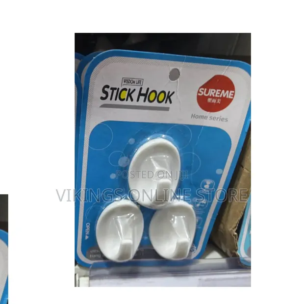 Three White Plastic Self-Adhesive Wall Hooks - 1