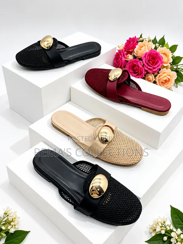 Brown Mesh Push-in Sandals Size 38 - 1