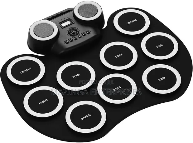Portable Roll Up Electronic Drum Pad with Speakers & Foot Pedals - 1
