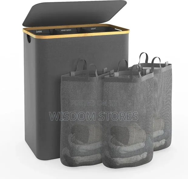 160L Large Laundry Hamper with 3 Sections - 1