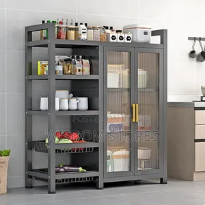 Movable Storage Cabinet with Striped Glass Doors