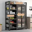 Movable Storage Cabinet with Striped Glass Doors - 2