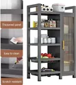 Movable Storage Cabinet with Striped Glass Doors - 4