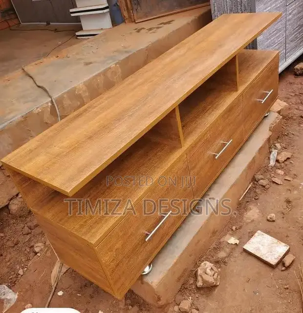5 Feet Brown Wooden TV Stand with 3 Drawers - 1