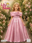 Blue Girl Satin Party Dress - Floor Length - 1