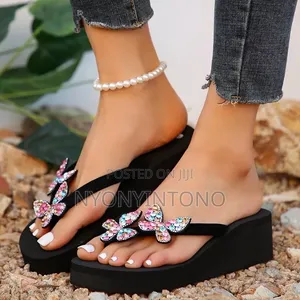 Butterfly Rhinestone Wedge Flip-Flops