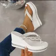 Pearl and Rhinestone Bling Wedge Flip-Flops - 4