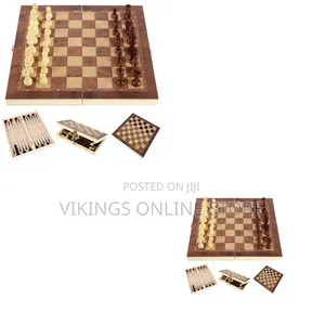 3-in-1 Wooden Folding Board Game Set (Chess, Checkers, Backgammon)