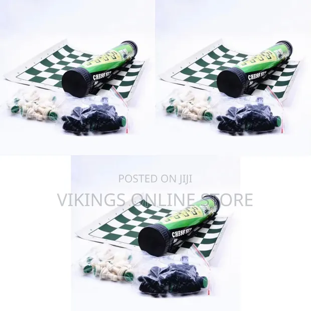 Portable Tournament Chess Set - Roll-Up Vinyl Mat - 1
