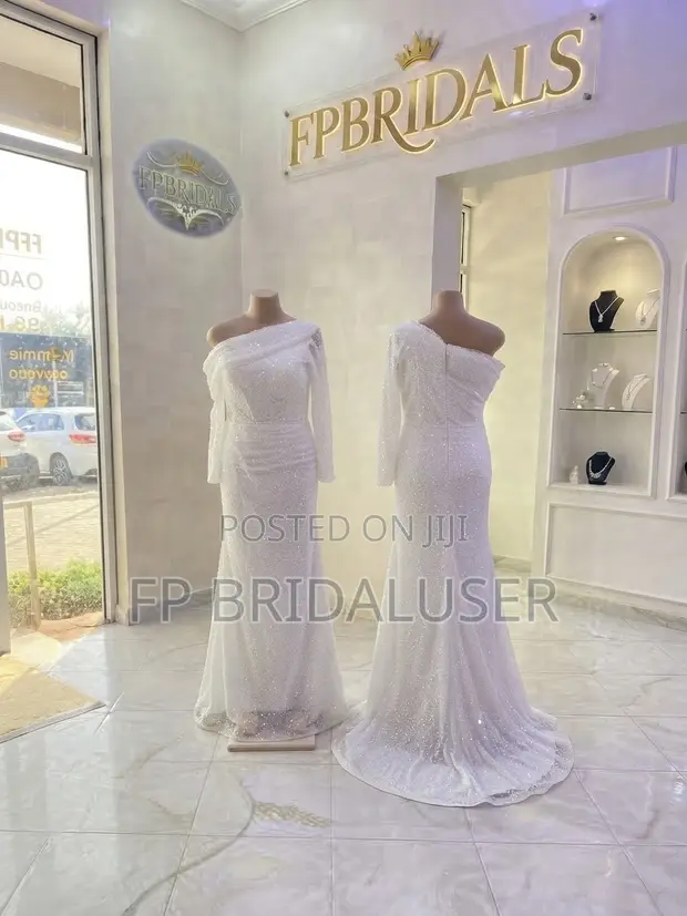 Off Shoulder Long Sleeved Gown for Hire - 1