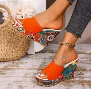 Boho Floral Print Wedge Slides