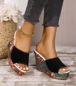 Boho Floral Print Wedge Slides - 2