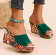 Boho Floral Print Wedge Slides - 3