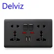 Multi Double Socket with USB - Grey, Black, Gold - 3