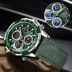 Naviforce Leather Strap Analog-Digital Watch - Green