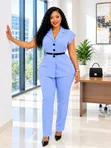 2pc Pant Suit with Short Sleeved Blazer - 1
