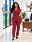 2pc Pant Suit with Short Sleeved Blazer - 3
