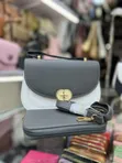 Black and White Textured Crossbody Bag - 1
