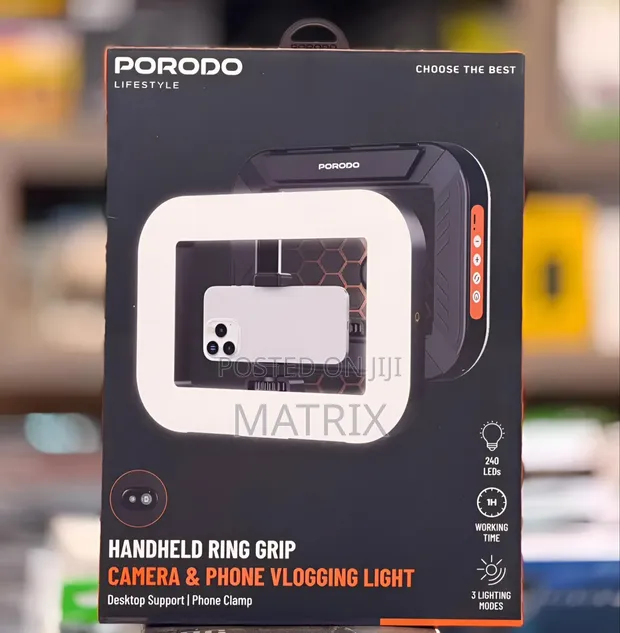 Porodo Handheld Ring Grip, Camera & Vlogging Light with Tripod - 1
