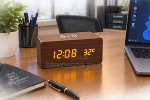 Digital Wooden Alarm Clock with Wireless Charger