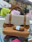 Textured Handbag Set with Woven Flap - 3