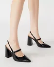 Black Block Heel Slingback with Ankle Buckle - Size 39-42 - 2